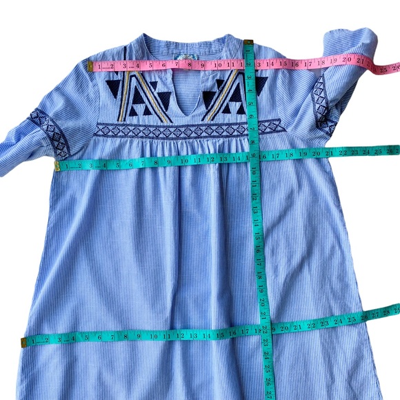 Blue White Stripes & Upper Embroidery Tunic Dress - Picture 7 of 11